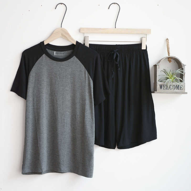 Modal summer pajamas for men thin section loose short sleeve shorts can be worn outside sports home service suit men sleepwear 210812