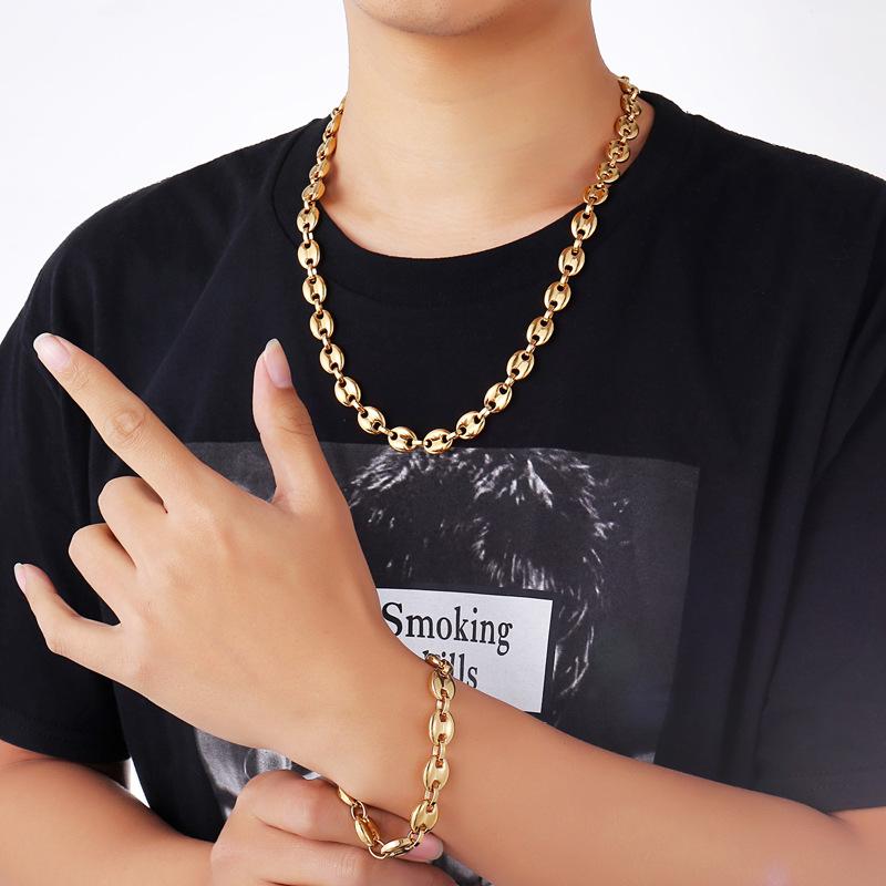 Chains Vintage Stainless Steel Coffee Bean Necklace For Men And Women 11mm60cm Pig Nose Titanium Jewelry Gift