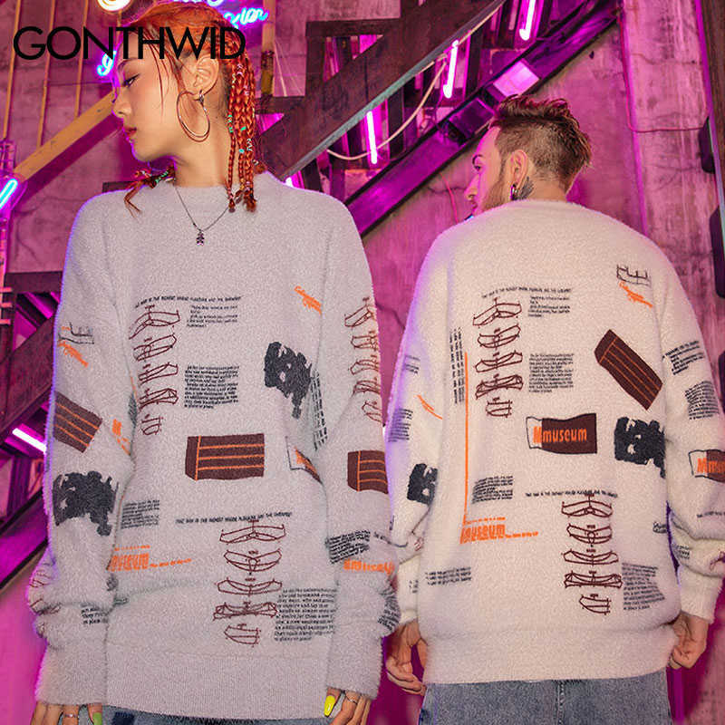 GONTHWID Graffiti Knitted Pullover Jumper Sweaters Streetwear Hip Hop Casual Long Sleeve Turtleneck Knitwear Sweater Men Tops 210818