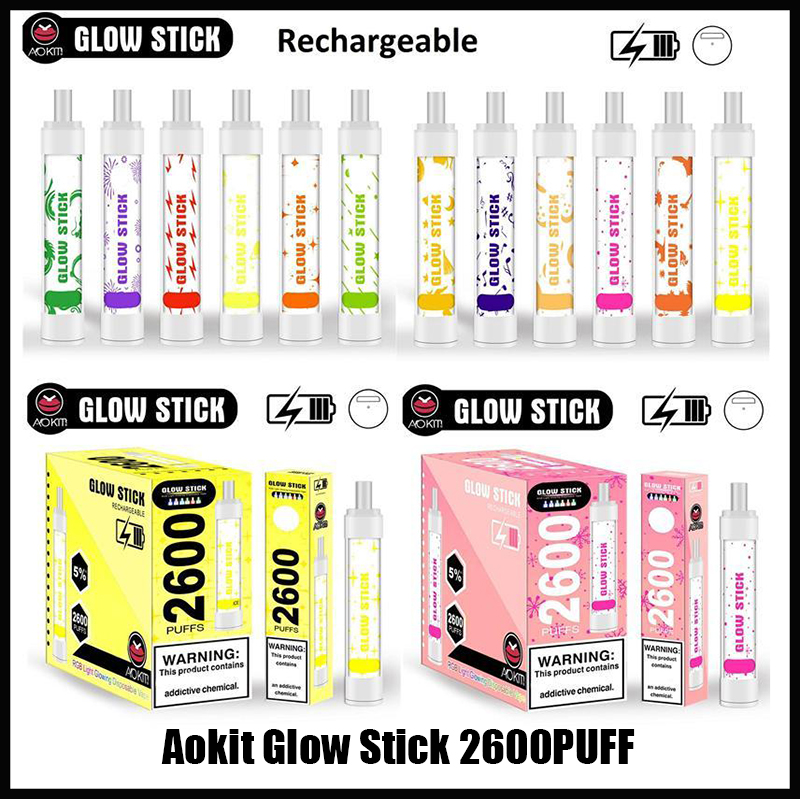 Authentic Aokit Glow Stick 2600 Puffs Disposable E-cigarette with RGB Light Rechargeable Battery 8ml Pod Device Starter Kit 12 Colors air bar max Ultra Randm Original
Authentic Aokit Glow Stick 2600 Puffs Disposable E-cigarette with RGB Light Rechargeable Battery 8ml Pod Device Starter Kit 12 Colors air bar max Ultra Randm Original