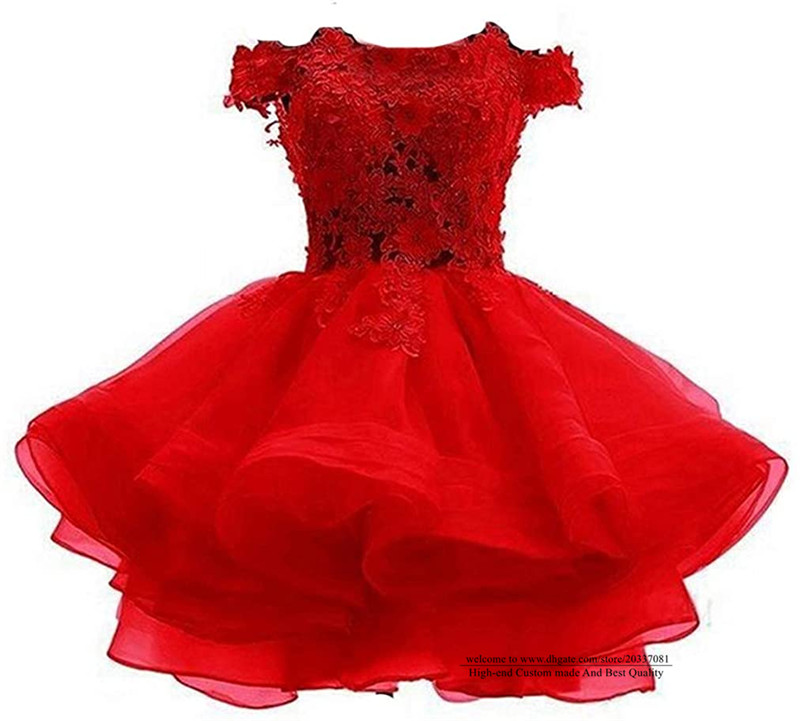 Sweet Sexy Bateau Crystal Mini Homecoming Dress 2021 Appliques Lace Buttons Organza Plus Size Graduation Cocktail Prom Party Gown H06