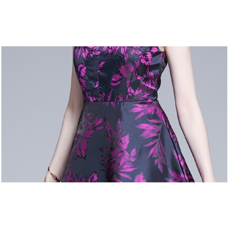 High Quality Fashion Spring And Summer Purple Jacquard Dress Sexy V-Neck Sleeveless Lace-Up Slim Waist Vestidos 210520