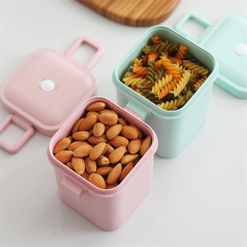 600ml Wheat Straw Lunch Box Healthy Material Bento es Microwave Dinnerware Food Storage Container For Outdoor 210423