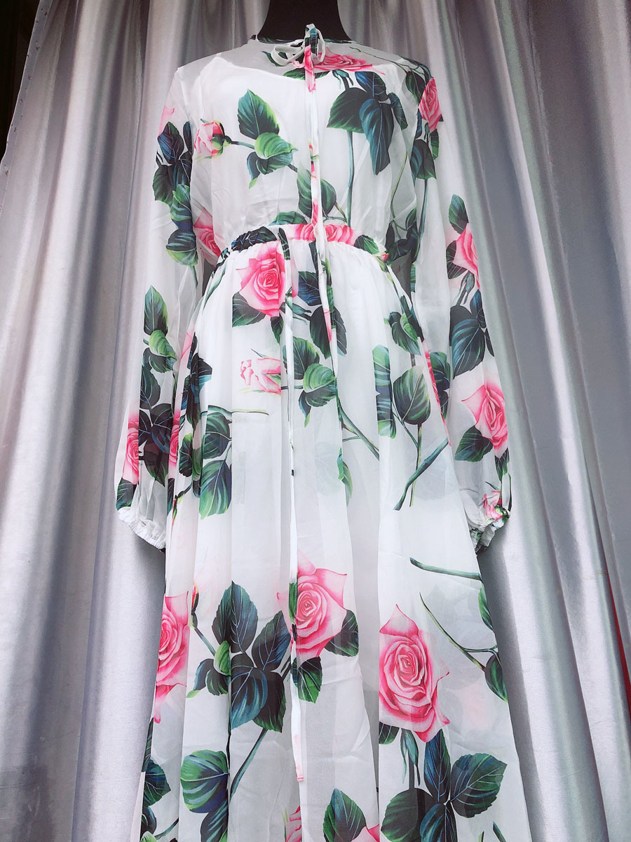 Summer Vintage Rose Flower Print Kleider Runway Dress Sundress Women Party Maxi es 210421