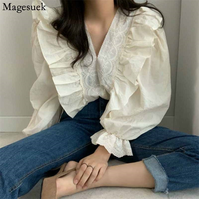 Ruffles V-neck Loose Blouse Casual Women Puff Long Sleeve Shirt Pullover Fashion Tops Blusas Mujer De Moda 11255 210518, Creamy-white
Ruffles V-neck Loose Blouse Casual Women Puff Long Sleeve Shirt Pullover Fashion Tops Blusas Mujer De Moda 11255 210518, Creamy-white