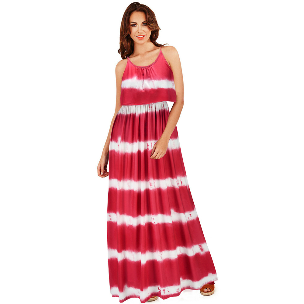 Women Dress Striped Color Matching Sleeveless Spaghetti Strap Dresses Plus Size Long Summer Clothes 210513