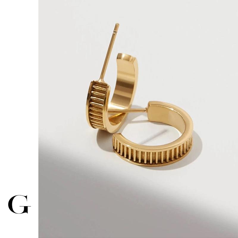 Hoop & Huggie GHIDBK Gold Color Ridged Latitude Stripes Earrings For Women Thread Gear C Shaped Earring Ins Style Mininmalist Jewelry, Golden;silver
Hoop & Huggie GHIDBK Gold Color Ridged Latitude Stripes Earrings For Women Thread Gear C Shaped Earring Ins Style Mininmalist Jewelry, Golden;silver