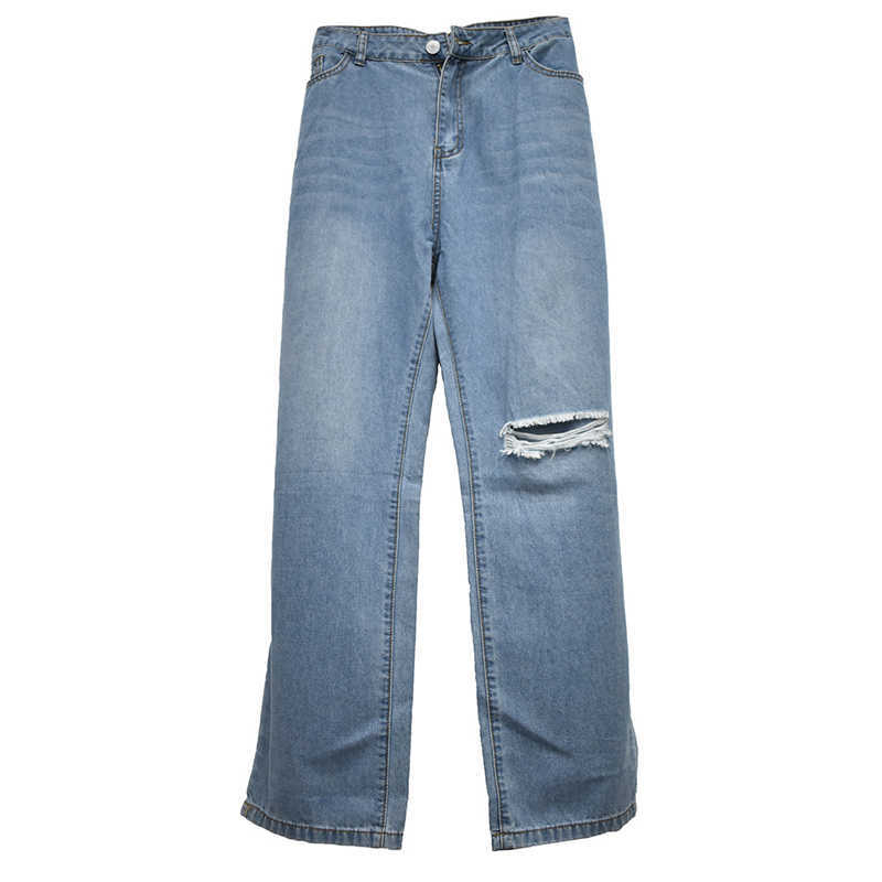 Denim Ripped Jeans For Women Cargo Pants Mom Jean High Waist Fashion Holes Thin 's Baggy Long trousers 210809