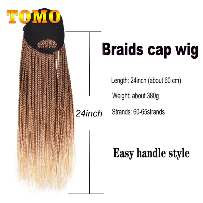 Synthetic Wigs Ombre Box Braids Wig Baseball Cap With 24inch Long Boxed Braiding Hair Heat Resistant For Women Girls