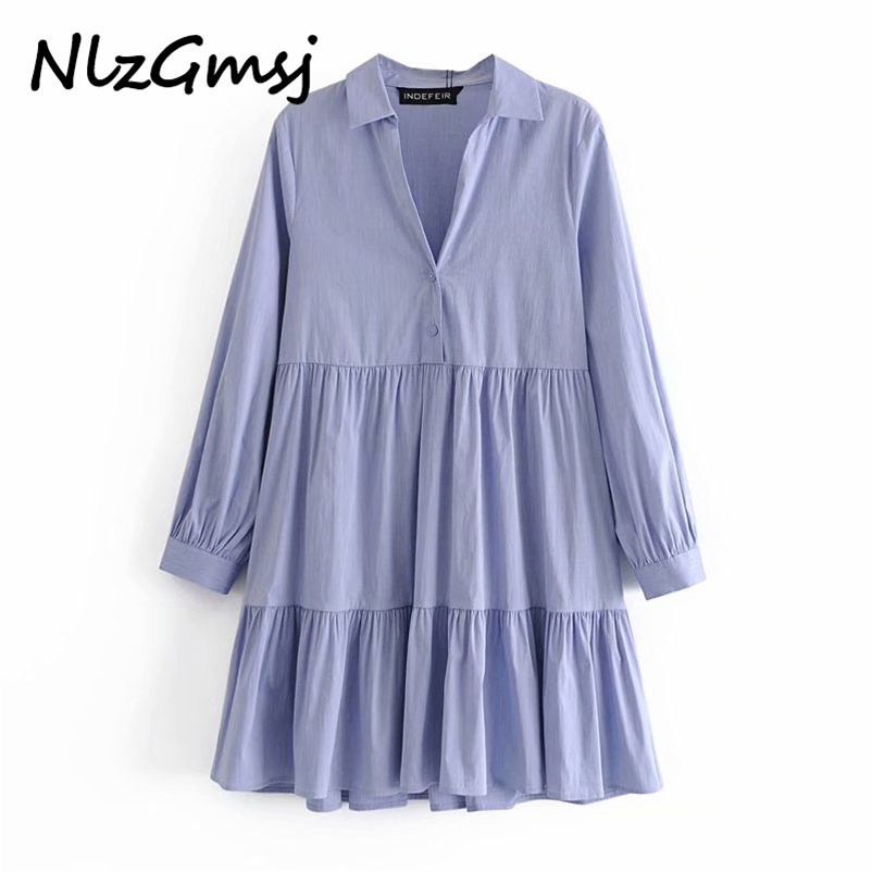 Dres Blue Mini Shirt Long Sleeve Flounce Hem Pleated Female Chic Front Button Vestidos 03 210628, As picture
Dres Blue Mini Shirt Long Sleeve Flounce Hem Pleated Female Chic Front Button Vestidos 03 210628, As picture