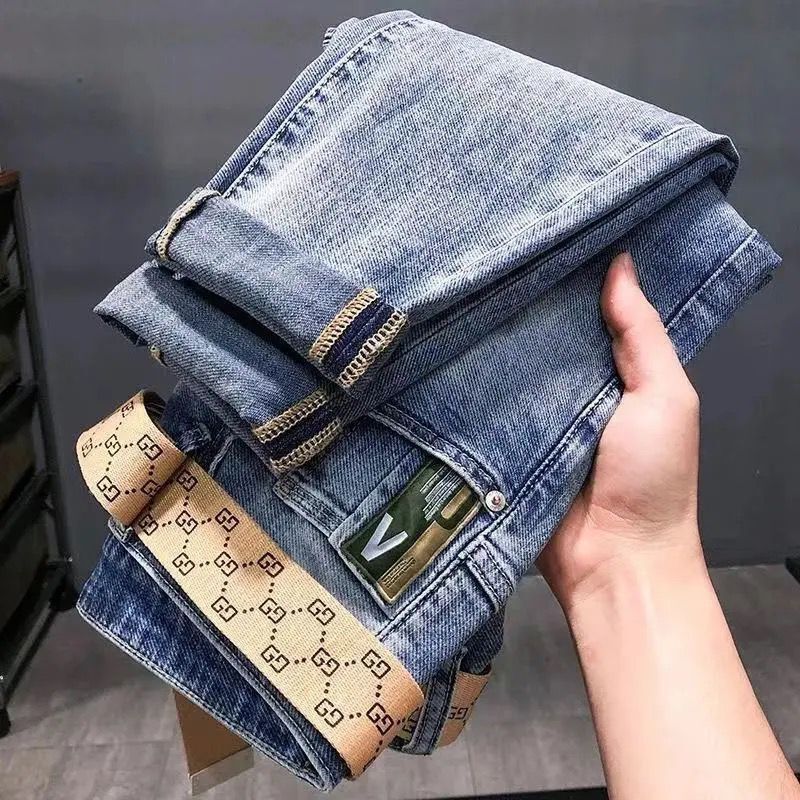 high end jeans men's autumn winter loose elastic versatile letter embroidery trend leggings boys' capris, Blue
high end jeans men's autumn winter loose elastic versatile letter embroidery trend leggings boys' capris, Blue