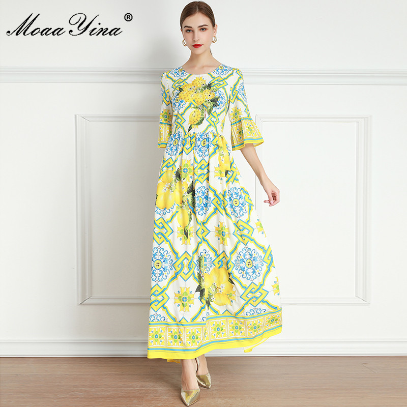 Fashion Designer dress Spring Women' Dress Butterfly Sleeve Beaded lemon Classic Print Vacation Dresses 210524, Yellow
Fashion Designer dress Spring Women' Dress Butterfly Sleeve Beaded lemon Classic Print Vacation Dresses 210524, Yellow
