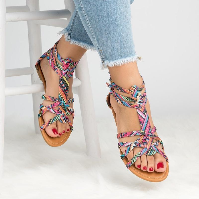 Sandals 2021 Women Summer Shoes Fashion Bohemia Colorful Gladiator Flats Ankle Strap Ladies Casual Plus Size 35-43