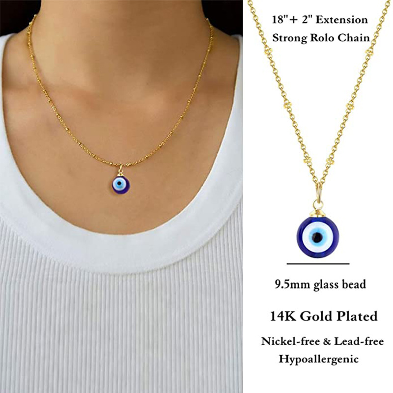 Women Blue Evil Eye Necklaces with Card Fashion Silver 14K Gold Plated Rolo Link Chain Resin Pendant Necklace Good Luck Choker Jewelry Birthday Gifts
