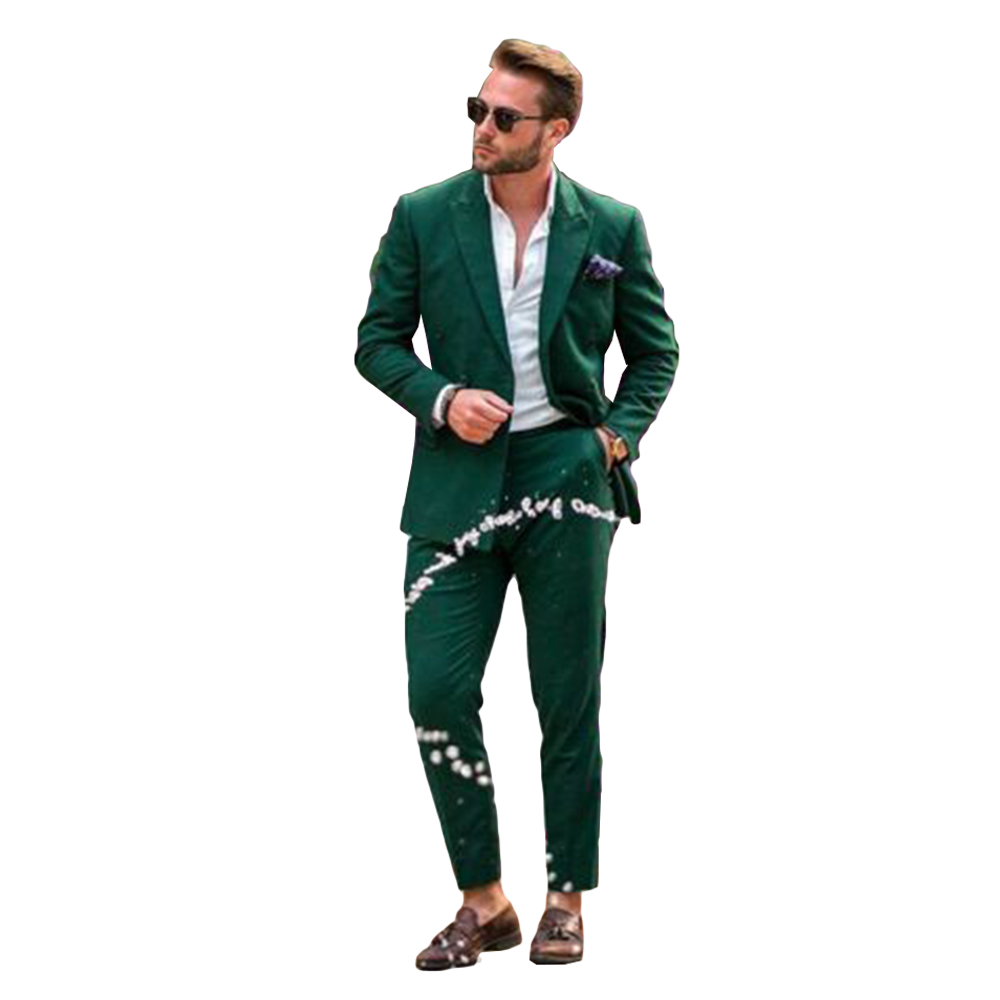 Green Classic Groom Wedding Tuxedos Mens Groommen Party Prom Pants Suits Business Work Wear Outfit 2 Pieces