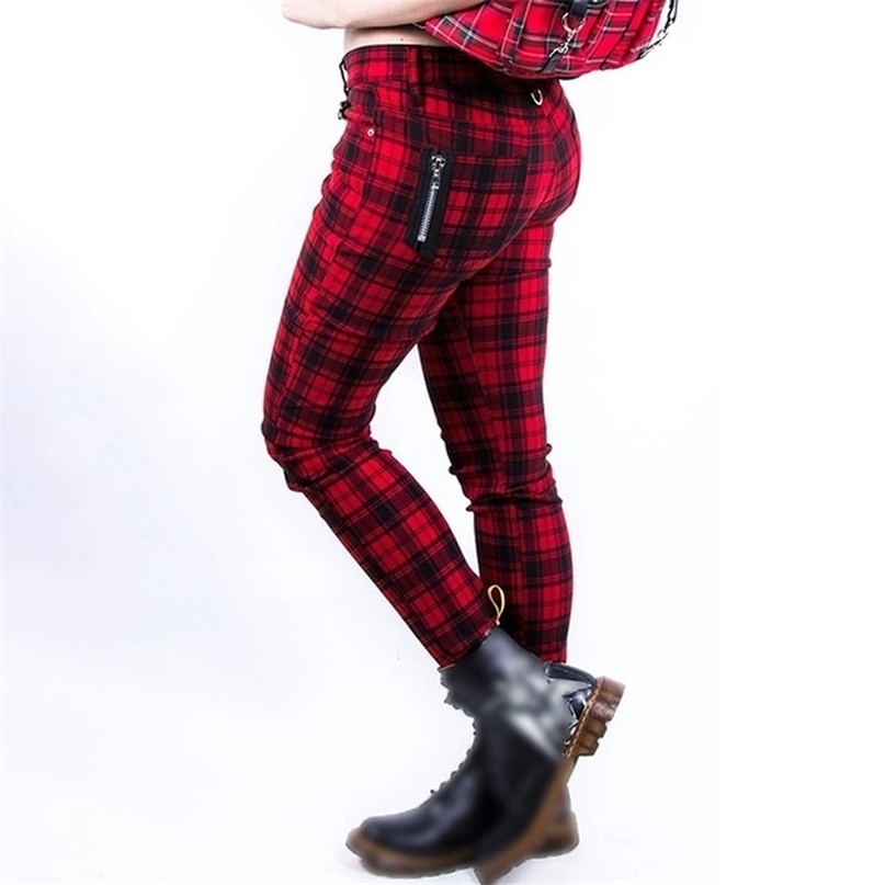 Plaid Pants Women Fashion Gothic Punk Style High Waist Zipper Casual Streetwear Plus Size Ladies Trousers 211115