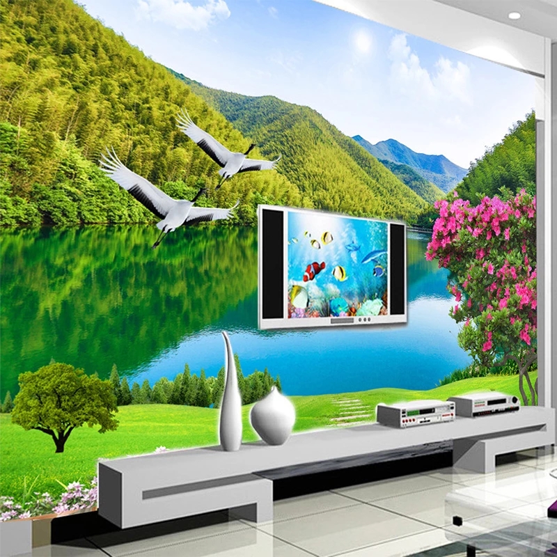 Custom 3D Photo Self Adhesive Wallpaper HD Forest Mountain Lake Natural Landscape Painting Living Room Background Wall Mural