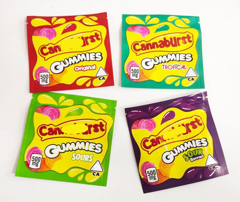 Canjnaburst Gummies mylar package bags berries tropical original 500mg in stock resealable pouch
Canjnaburst Gummies mylar package bags berries tropical original 500mg in stock resealable pouch