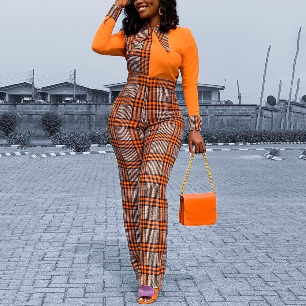 Jumpsuits For Women Long Elegant Fashion Full Sleeve High Waist Official Office Work Business Cloth Rompers & 210510