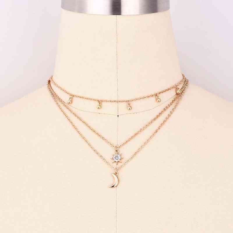 Hot Boho Jewelry Multi Layer Beads Choker Necklaces for Women Sexy Moon Fashion Pendant Vintage Collier choker Necklace Gifts Y220218