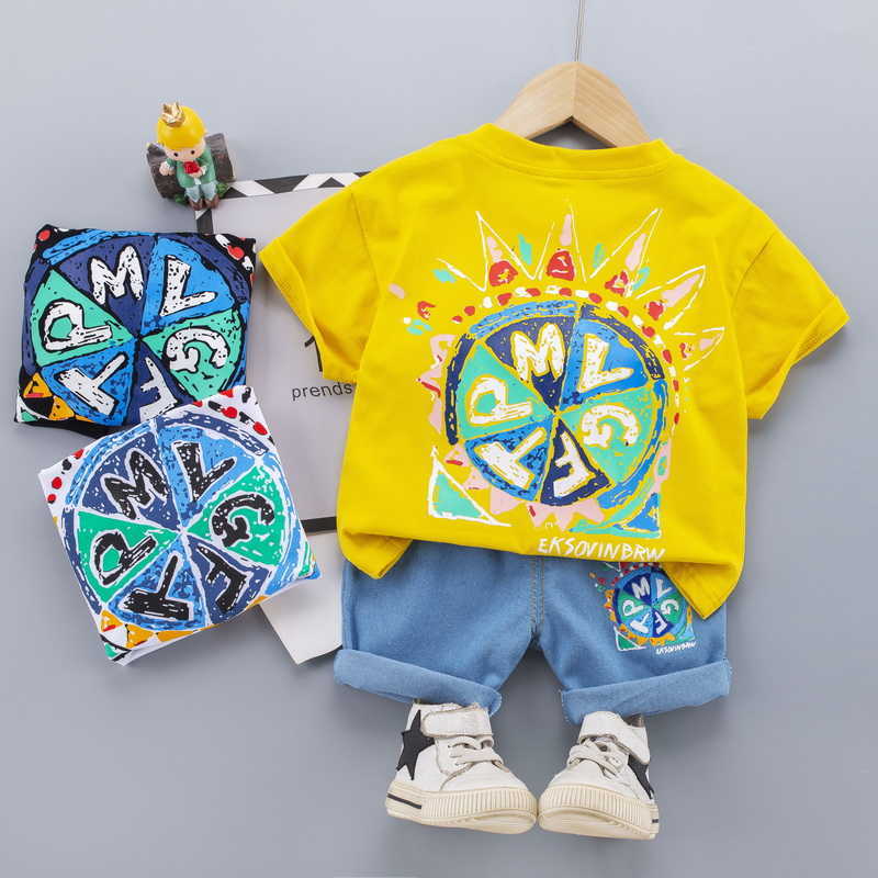 0-5 Years Summer Boy Clothing Set Casual Fashion Cartoon Active T-shirt+ Pant Kid Children Baby Toddler 210615