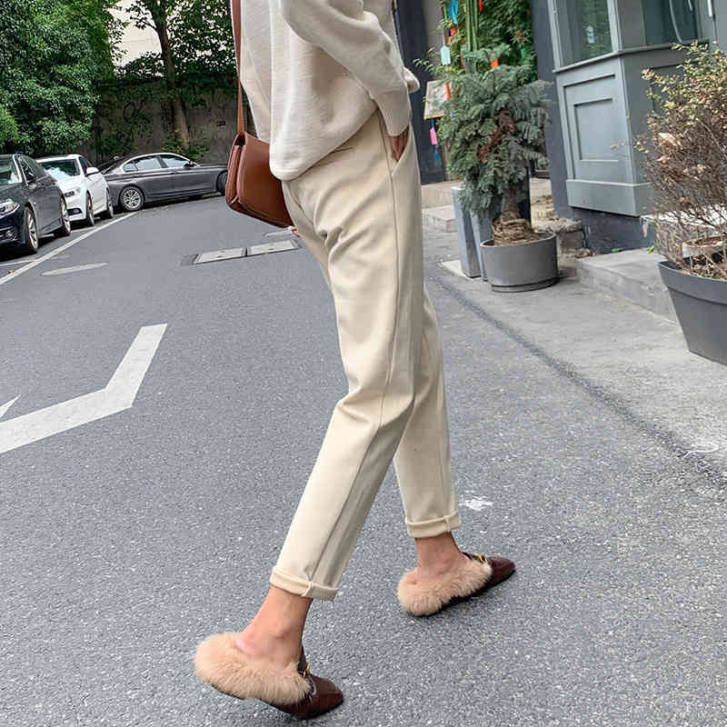Winter Wool Pants women High Slim Waist Harem Elegant Trousers Female OL Autumn Warm Women's Ankle-Length 210514