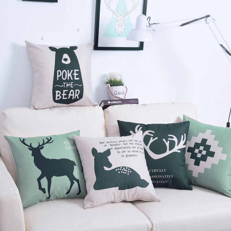 45*45cm Custom Flaxen Encrypted Cotton Linen Covers Cartoon Deer Minimalistic Geometric Explosion case KKB2669 Free shipping