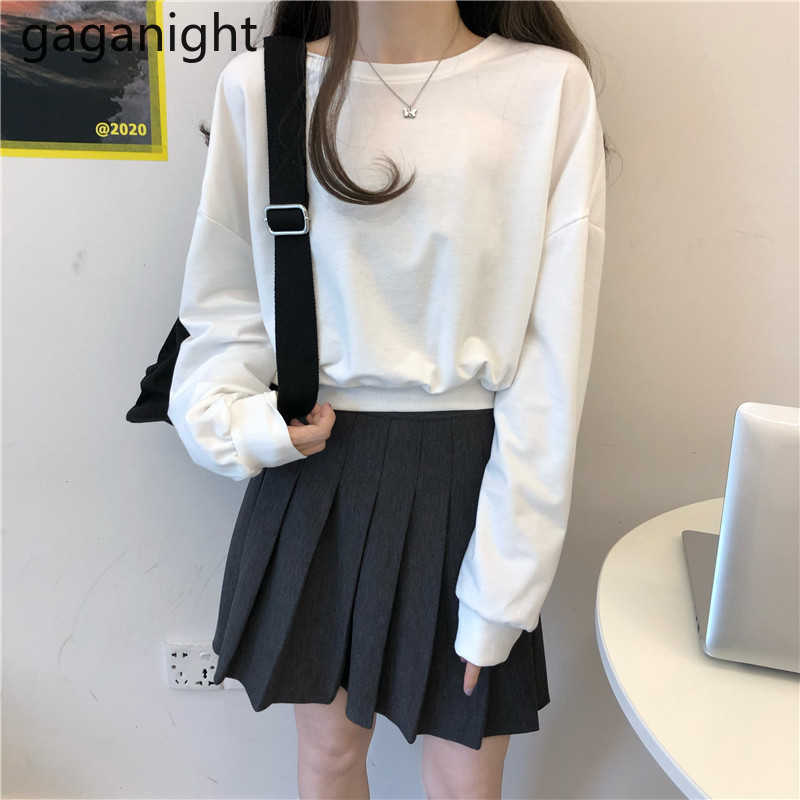 Gaganight Fashion Women Back Bow Jumper Sweet Lady Long Sleeve Hoodies Chic Korean Girls Sweatershirt Solid Crop Jumpers 210729