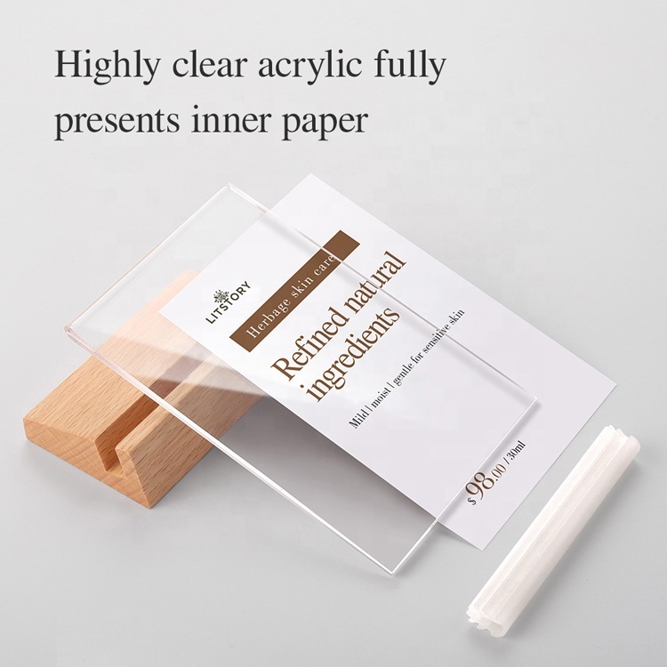 Wood Base Sign Holder L-shaped Slant Back Acrylic Material Restaurant Hotel A4 A5 A6