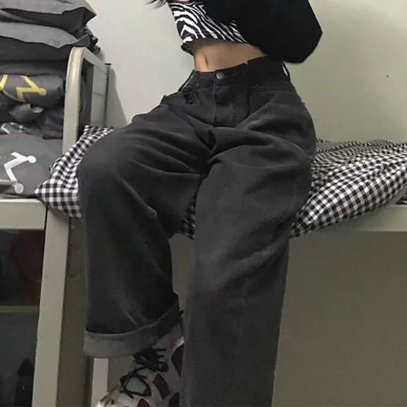 Women Jeans Vintage Adjustable High Waist BF Oversize Wide Leg Trousers Summer Baggy Allmatch Streetwear Retro Chic 210922