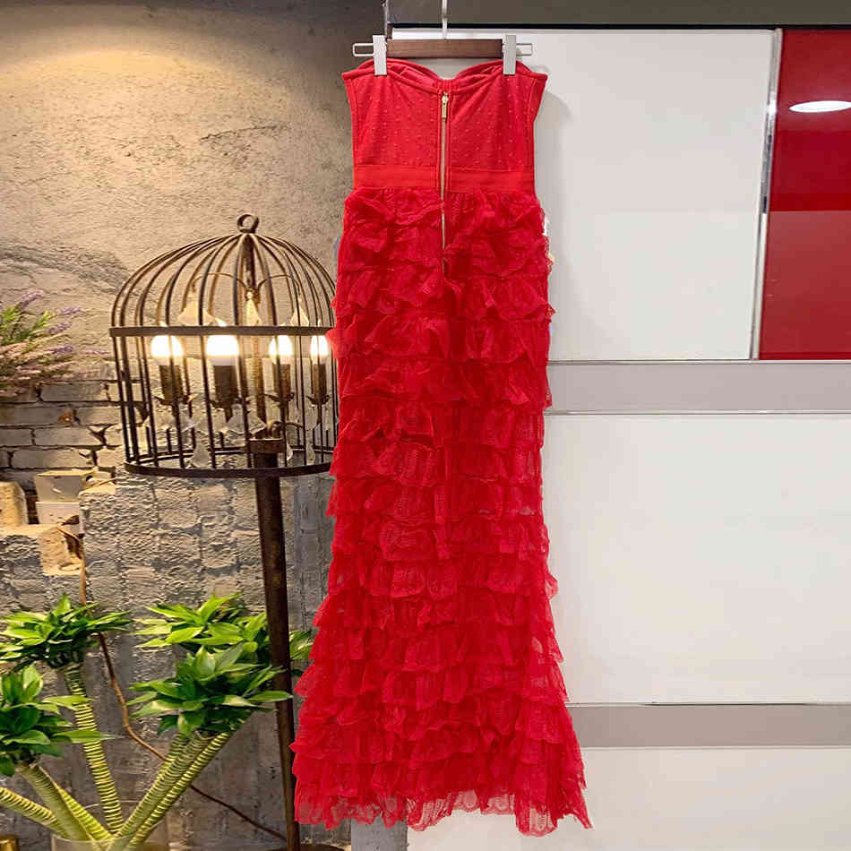 Free Women's Red Puffy Dress Sexy Wrapped Chest Sleeveless Backless Bodycon Ruffled Club Party Vestidos 210524