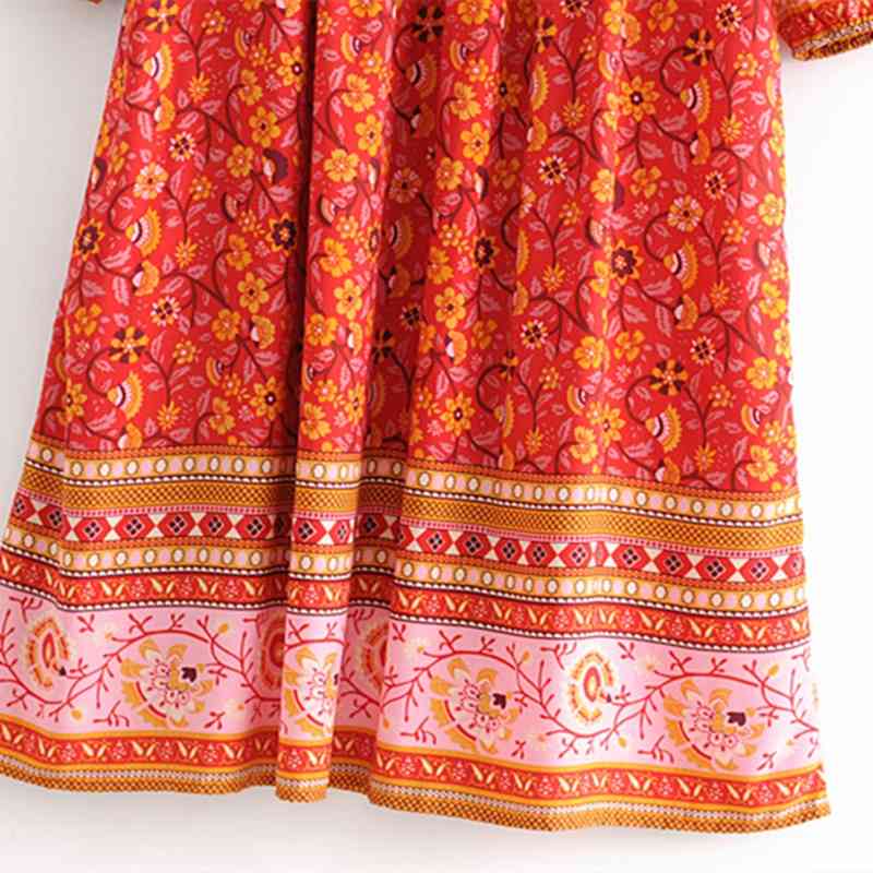 beauty Fashion Boho Floral Print Maxi Dress Women Holiday Chic Bow Tie O-neck Long Dresses Female Loose Beach Wear 210514