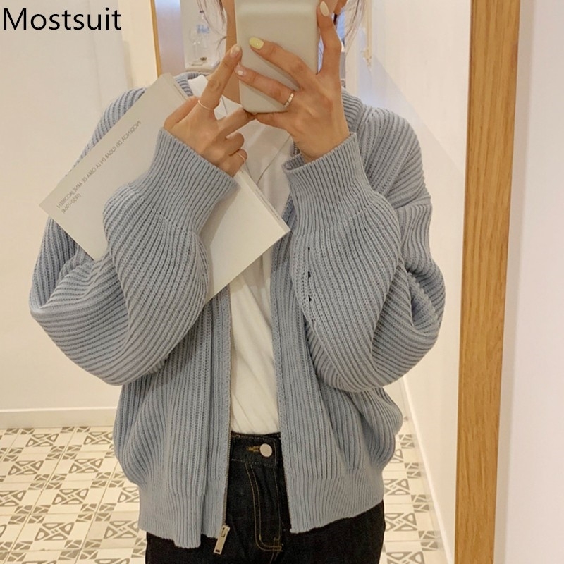 Korean Chic Solid Zip-up Women Cardigans Sweaters Autumn Long Sleeve O-neck Fashion Casual Basic Tops Jumpers Femme 210518, Blue
Korean Chic Solid Zip-up Women Cardigans Sweaters Autumn Long Sleeve O-neck Fashion Casual Basic Tops Jumpers Femme 210518, Blue