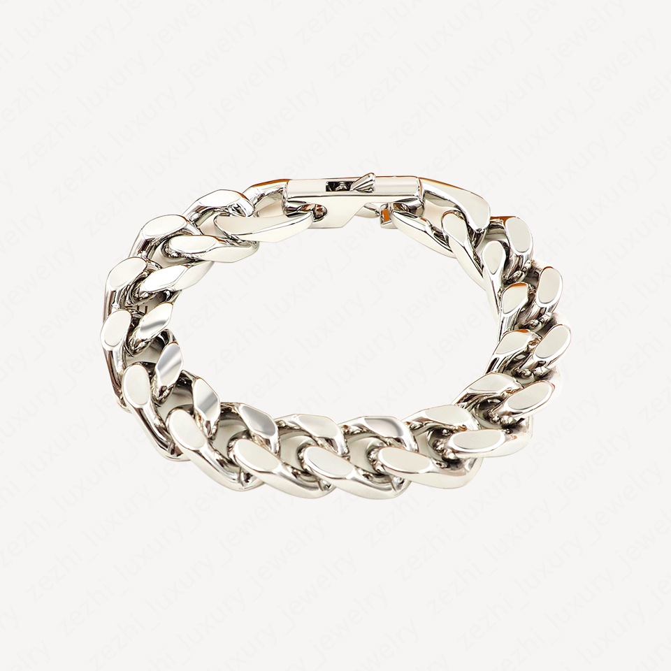 Men Hip Hop Bracelet Chain 18k White Gold Plated Miami Cuban Link Chains Charm Bracelets for man Promise Retro fashion Accessories