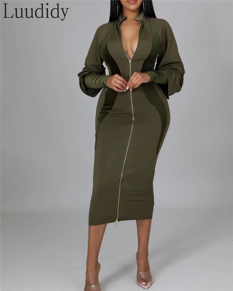 Casual Dresses Women Zipper Design Colorblock Lantern Sleeve Skinny Pencil Dress, Brown
Casual Dresses Women Zipper Design Colorblock Lantern Sleeve Skinny Pencil Dress, Brown
