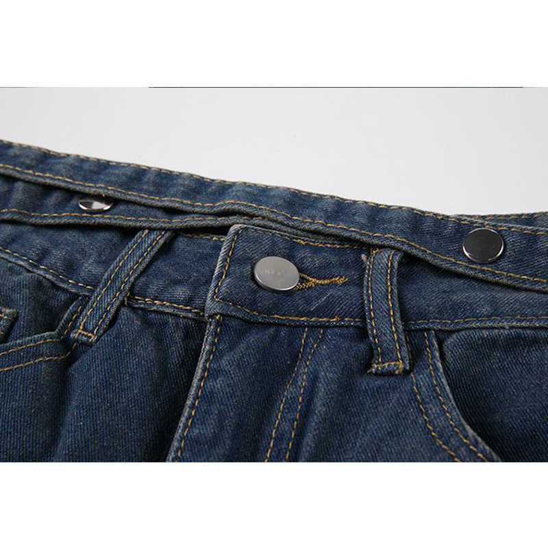 High Waist Women Ripped Jeans Streetwear Causal Straight Summer Fashion Long Pants Baggy Blue Versatile Denim Trouser 210922