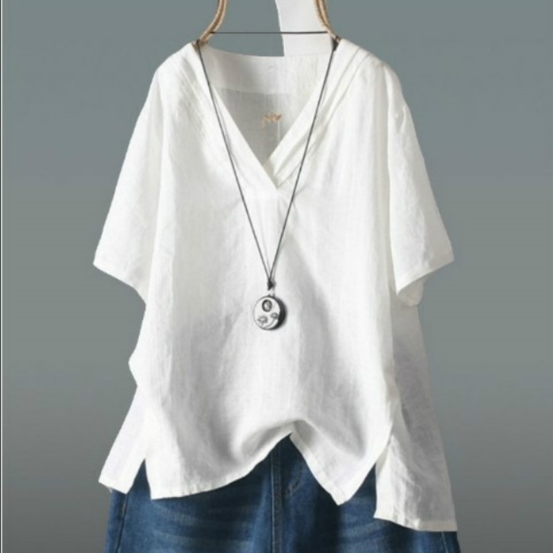 White Blouses Women Summer Shirts Casual Short Sleeve V Neck Solid Loose Shirt Lady Tops Cotton Linen Blouse Plus Size 5XL 210603, Pink
White Blouses Women Summer Shirts Casual Short Sleeve V Neck Solid Loose Shirt Lady Tops Cotton Linen Blouse Plus Size 5XL 210603, Pink