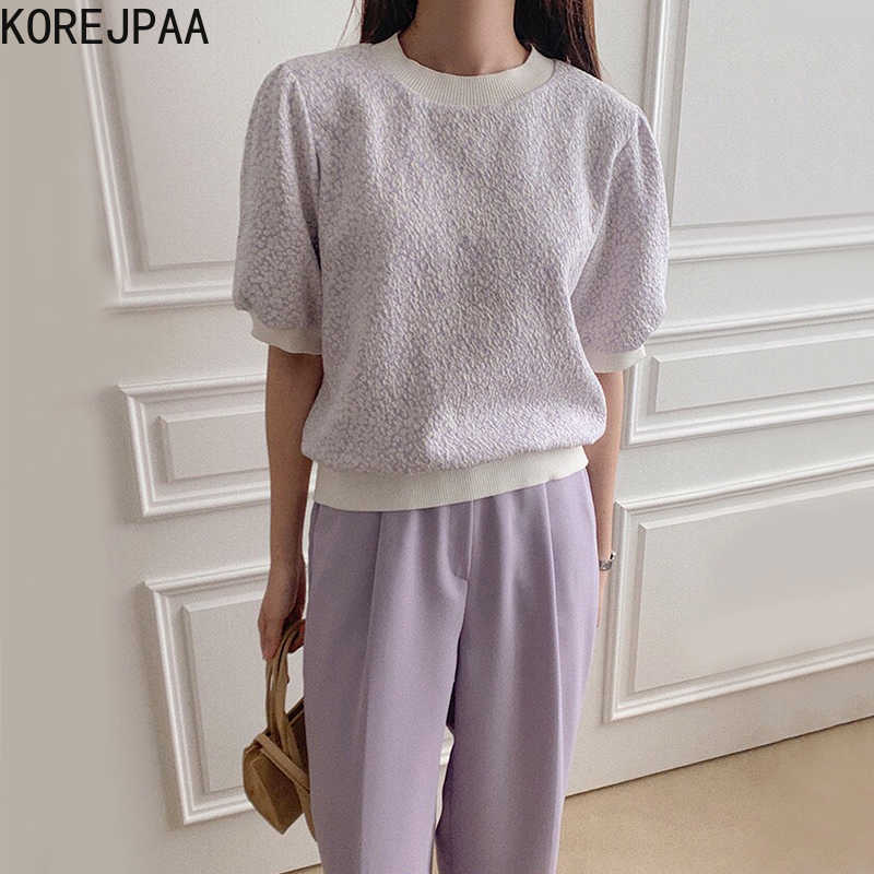 Korejpaa Women Sets Korea Ins Round Neck Loose Short Sleeve T-shirt + High Waist Wide Leg Casual Trousers Suits Female 210526, Purple top
Korejpaa Women Sets Korea Ins Round Neck Loose Short Sleeve T-shirt + High Waist Wide Leg Casual Trousers Suits Female 210526, Purple top