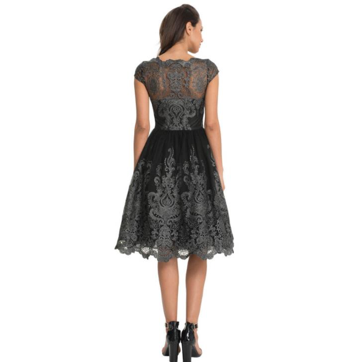 Vintage Little Black Short Prom Dress Lace Embroidery Homecoming Dresses Bateau Neckline Fashion Skirts Cap Sleeve A Line Party Gowns Elegant Evening 