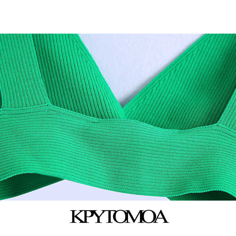 KPYTOMOA Women Fashion Ribbed Knit Crop Tank Tops Vintage V Neck Wide Straps Female Camis Mujer 210625