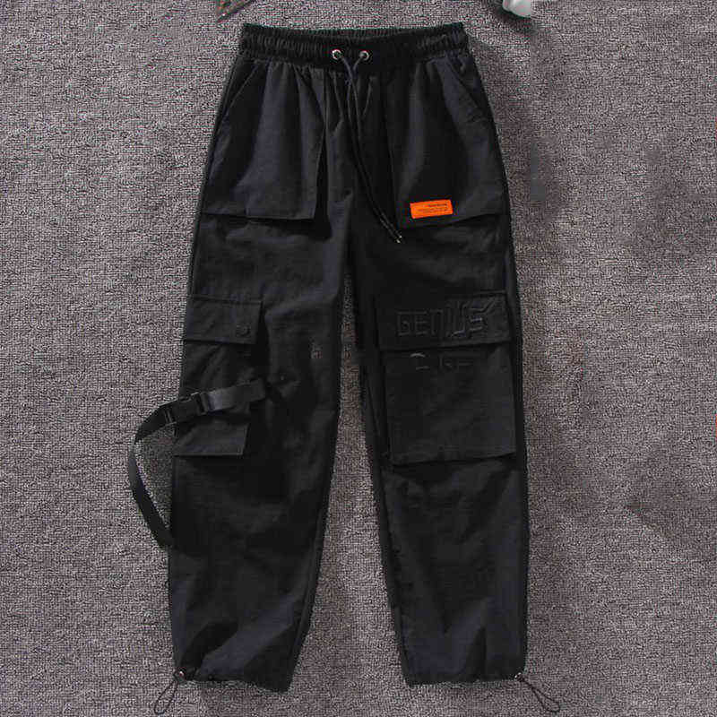 Autumn Streetwear embroidery Cargo Pants Women Harajuku BF Loose Big Pocket Hearm High Waist Female Trousers 211115