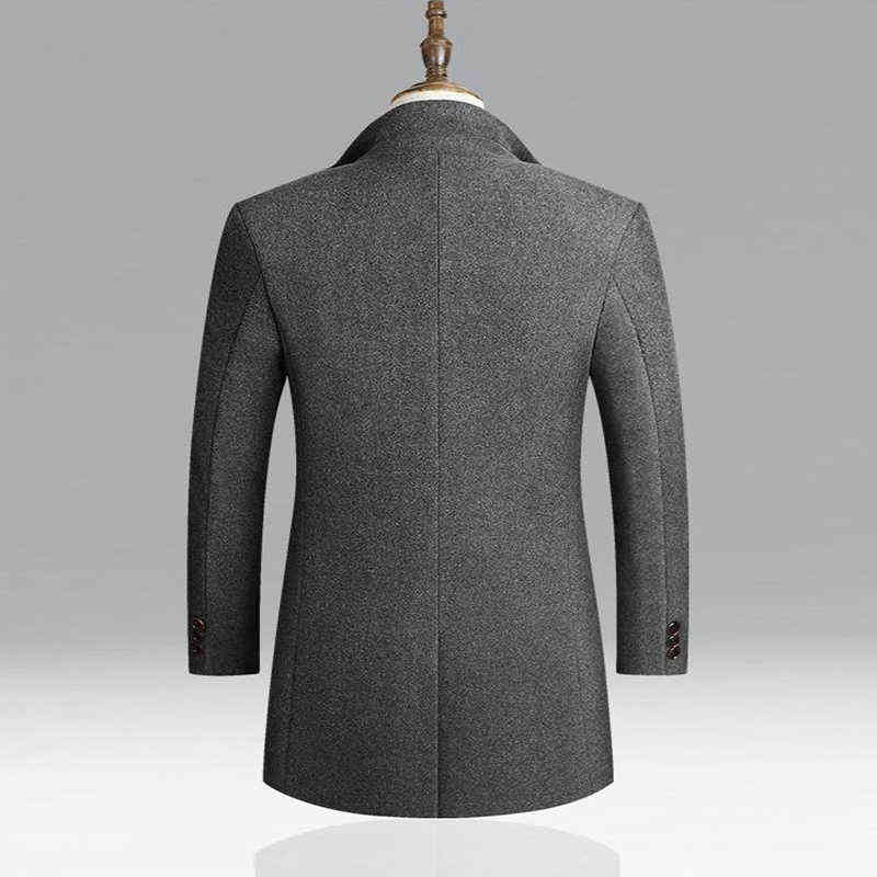 Men Woolen Trench Coat Autumn Winter Mid Long Wool & Blends Jacket Casual Men's Woolen Coat Grey/Black/Wine Red 211122