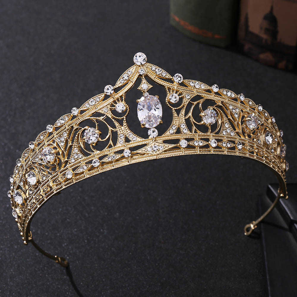 Baroque Geometric Bridal Tiaras Cubic Zirconia Crown Crystal Pageant Diadem Headband Wedding Hair Accessories