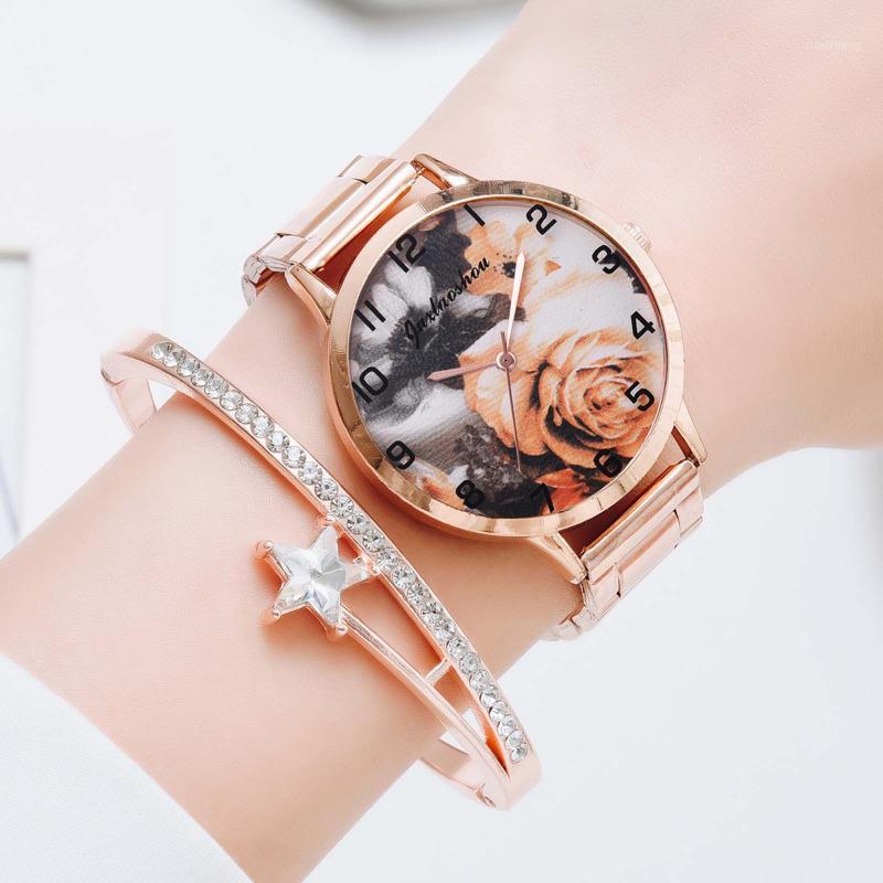 2pcs Women Watch Bracelet Fashion Ladies Flowers Steel Band Set Elegant Geometric Girls Clock Wristwatches, Bk
2pcs Women Watch Bracelet Fashion Ladies Flowers Steel Band Set Elegant Geometric Girls Clock Wristwatches, Bk