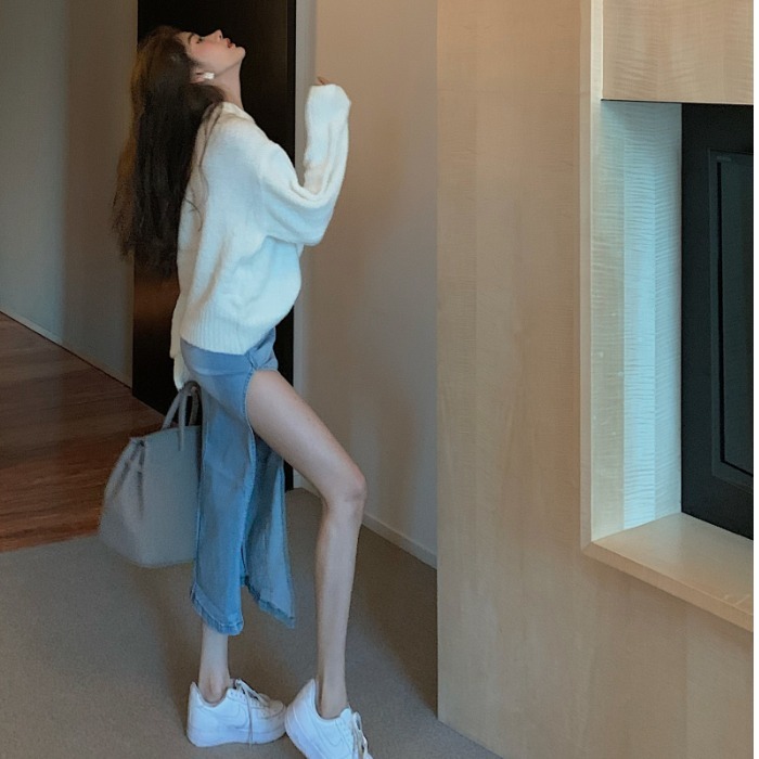 Nomikuma High Waist Sexy Split Jeans Skirt Korean Fashion Elegant Women Demin Skirts Spring New One-step Faldas Mujer 6E084 210427