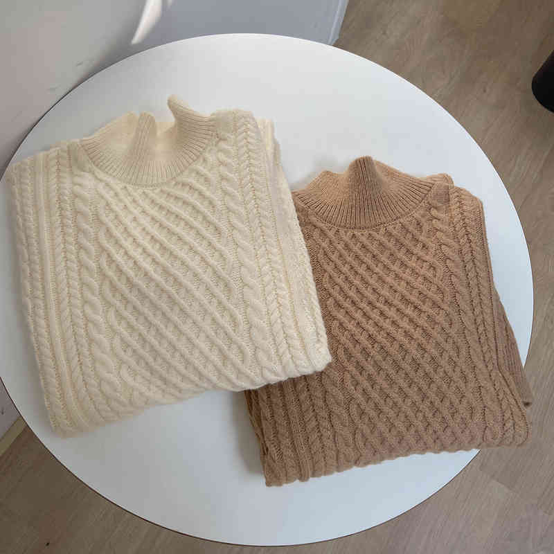 ~ twist knitted half high collar dress in fall / winter 210515