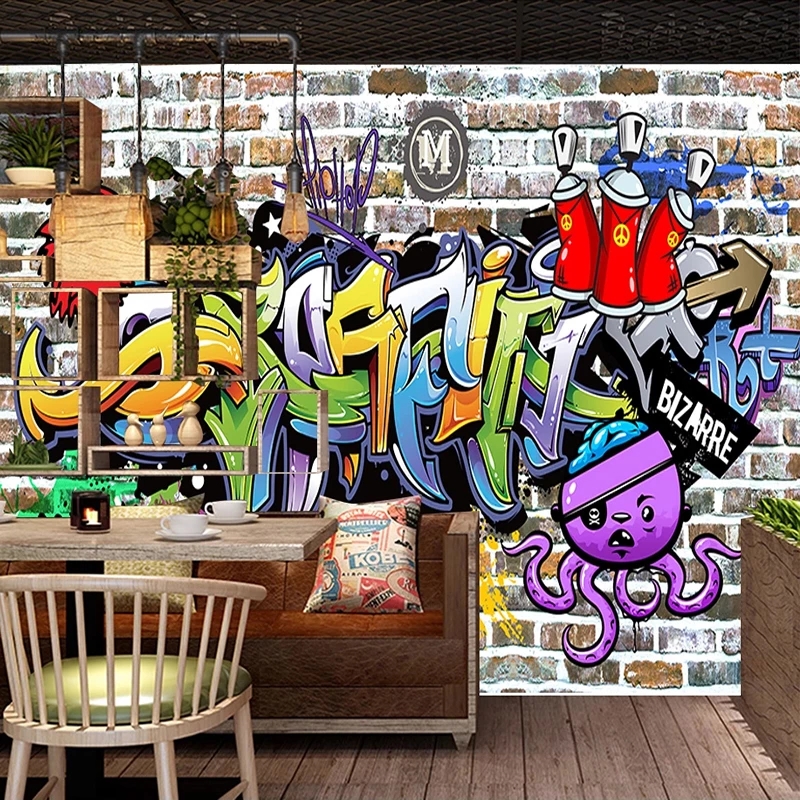 Custom Photo 3D Hand Painted Street Graffiti Brick Mural KTV Bar Cafe Restaurant Poster Decor Art Wall Wallpaper