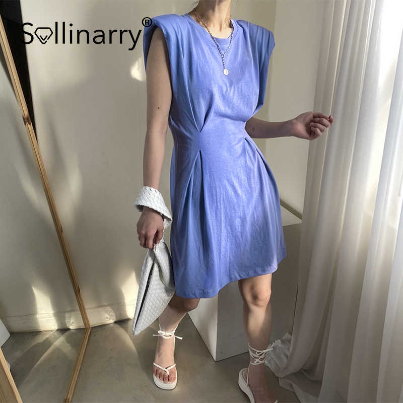 Sollinarry Elegant Summer Short Sleeve O-neck Dress Fashion Party Short Women Dresses Casual Cotton Purple High Waist Vestidos 210709