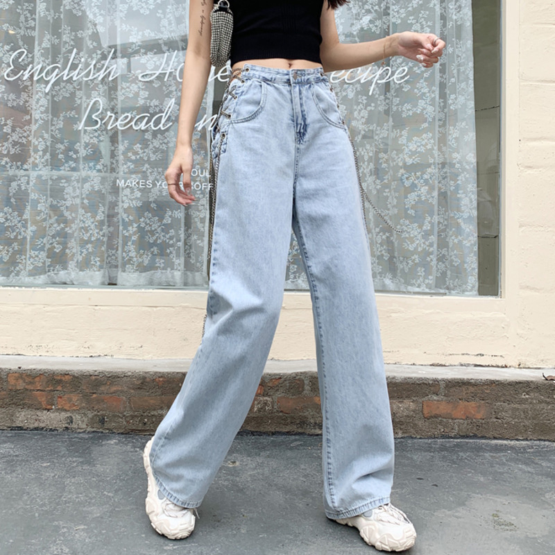 Spring Casual Jeans Woman Long Trousers Cowboy Female Loose Streetwear Hollow Out High Waist Pants ZA5824 210427