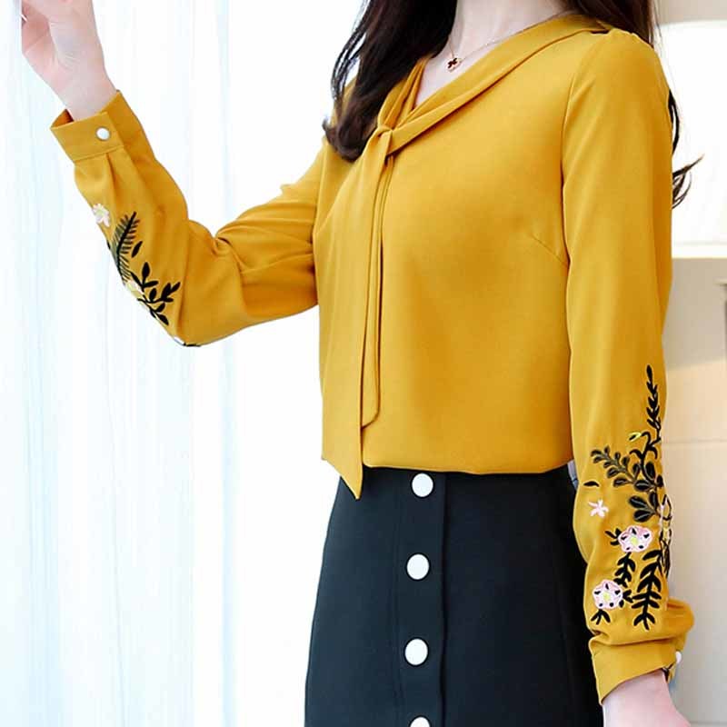 Fashion Woman Blouses Long Sleeve Chiffon Women Blouse Office Lady Embroidery Shirt Tops Blusas Mujer De Moda 0547 210518